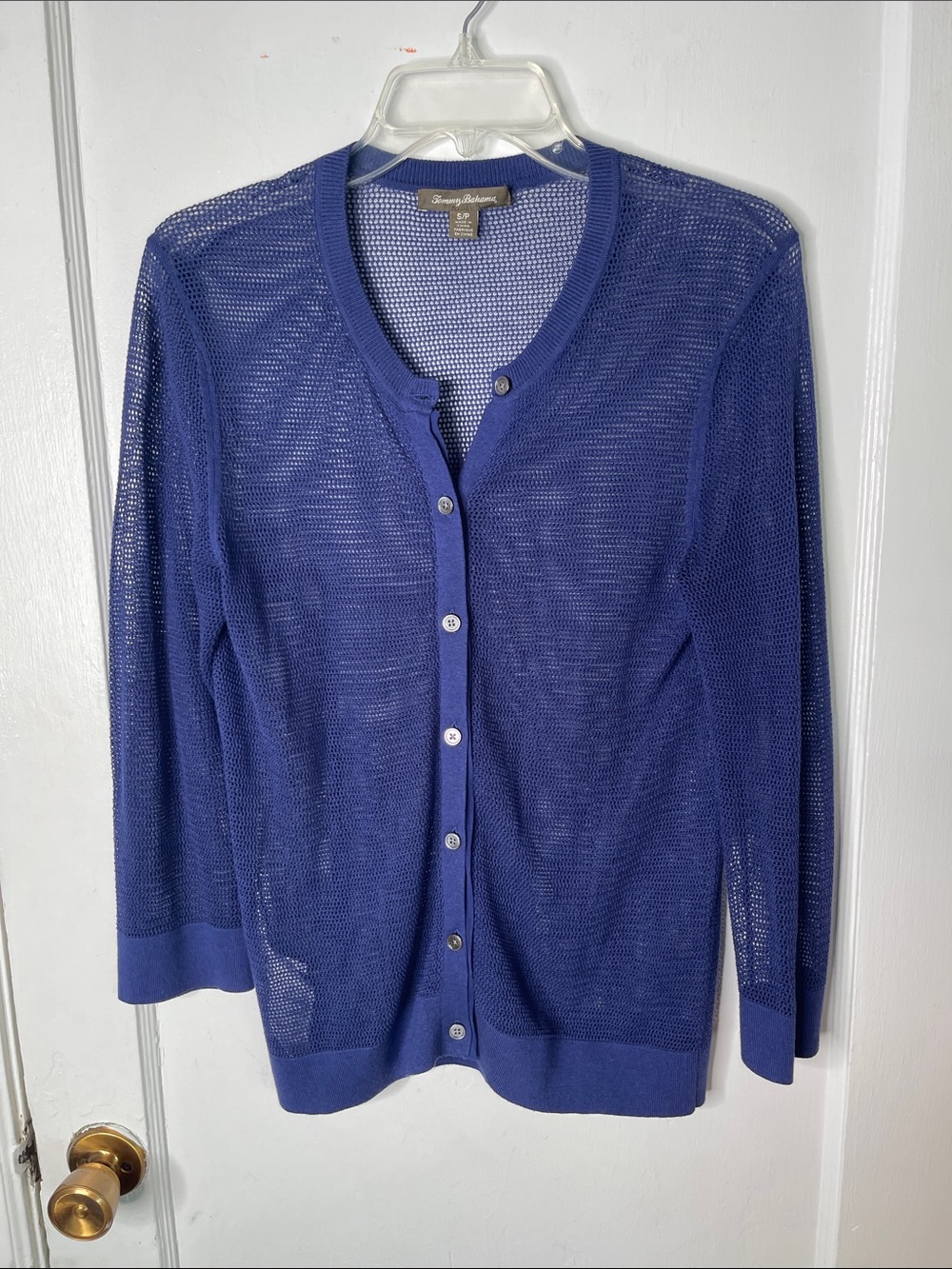 Tommy Bahama Pickford Cardigan Small Navy Blue Open Knit Lightweight Semi Sheer
